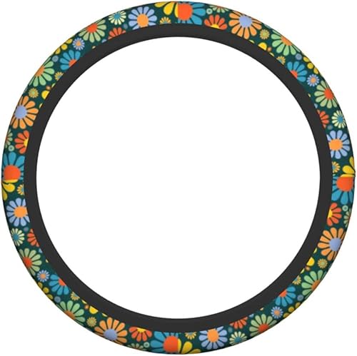 Miniatura 6 de Funda universal para volante de automóvil de flores hippie de 15 pulgadas, transpirable, antideslizante, accesorios de automóvil para la mayoría de