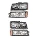 Headlights w/Front Park Signal Marker Lamps 4 Piece Set Replacements for Chevrolet Avalanche Silverado Pickup Truck