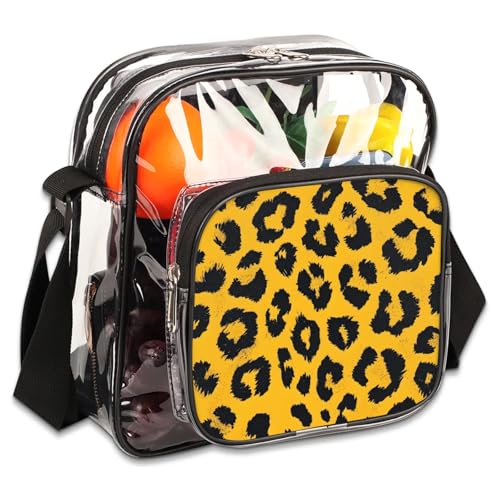 Clear Crossbody Bag Stadium Approved Leopard Animal Texture Transparent Bag for Festivals, Sports Events, Concerts,Beach Bag for Women Men Clear Purse with Front Pocket Messenger Bag