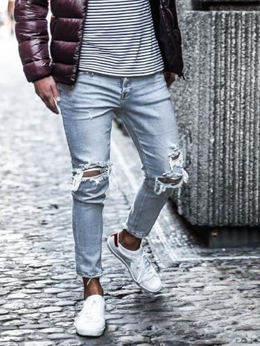 Mens Skinny Jeans Slim Fit Ripped Distressed with Holes Streetwear Stretchy Denim Pants3