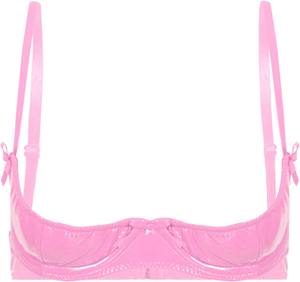 Women's Underwire Push Up Shelf Bra 1/2 Cup Demi Balconette PVC Leather Unlined Bralette