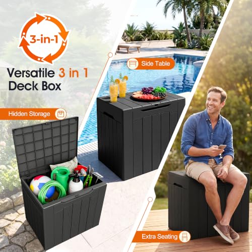 Image of Greesum 33 Gallon Resin Deck Box Outdoor Storage Boxes, Dark Black