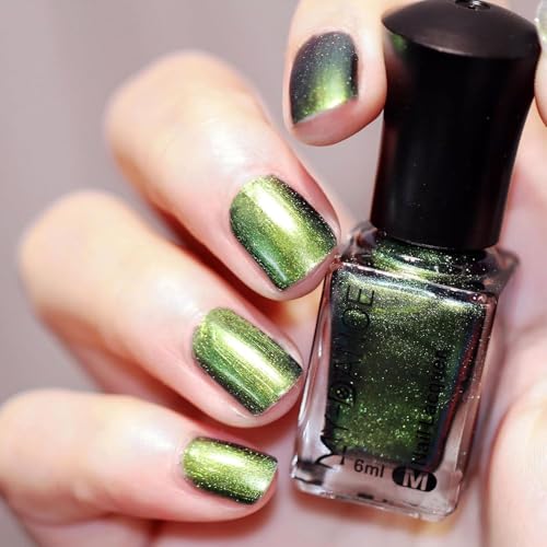 Virellay Grün Glitzer Nagellack - Schimmer Schnellen Trocknen Metallic Nagellack - Glitter Chrom Nail Polish- Reflective Metallischer Nail Polish für Frauen (Grün, 6ML)