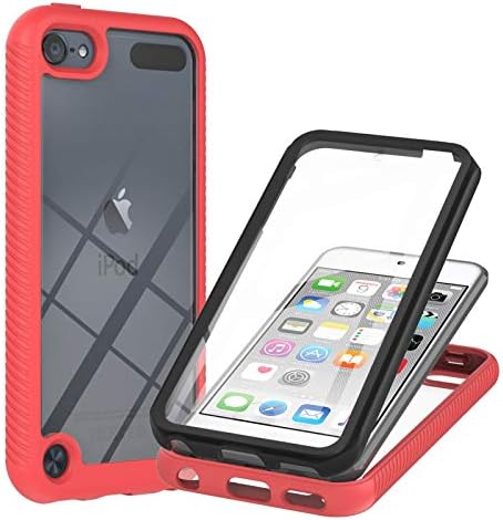 Folice Compatible with for iPod Touch 5/6/7 Case, Folice Clear Full Body Coverage Rugged Case Protection with Transparent Built-in Screen Protector Case Cover for Apple iPod Touch 5/6/7 (Red)
