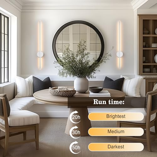 Image of Battery Operated Modern Wall Sconces, Dimmable Wireless Wall Light Set of Two with Remote Control, 3 Color Temperatures, Rechargeable LED Wall Sconce for Bedroom, Living Room, Hallway 23.6 Inch Chrome