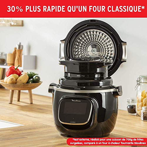 Moulinex Extra Crisp Cookeo, Couvercle air fryer, Recettes croustillantes, Cuisson sans huile, 4 programmes, Température réglable, Compatible avec les Cookeo 6 L, Noir EZ150800