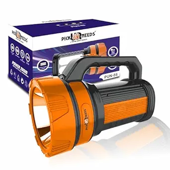 Pick Ur Needs 100W Rechargeable Long Range Search Torch Light with 2 Side Emergency Kissan Light (Orange)