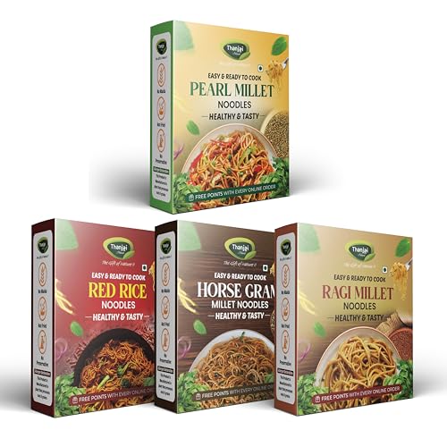 Image of Thanjai Natural Millet Noodles 180 Grams X 4 Varieties (720 Grams) of Homemade Natural Pearl | Red Rice | Horsegram and Ragi Millets Noodles (No Preservatives, No Chemicals, No Artificial Extract)