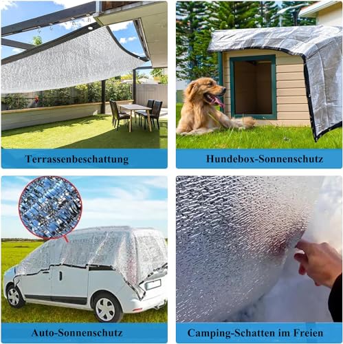 Schattennetz Auto für Hunde, 3 x 2 m, Aluminium-Netz, 85% Hitzeschutzhaube, UV-reflektierender Schutz, Sonnenschutz, Aluminium-Schattenstoffabdeckung für Outdoor-Camping, Gewächshaus, Hund, Tiere