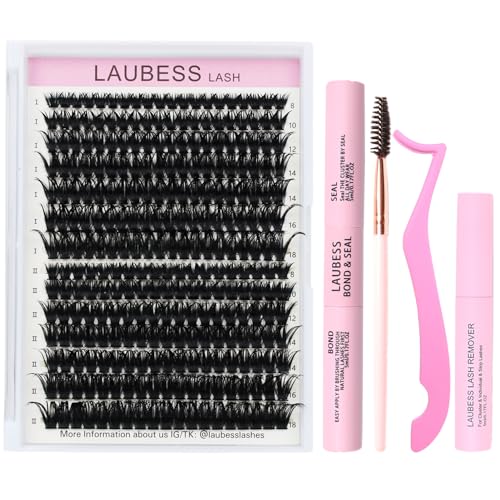 Image of Lash Clusters Kit LAUBESS DIY Lash Extension Kit Lash Bond and Seal Waterproof Lash Glue Remover Tweezers Brush Cluster Eyelash Extensions Kit Eyelash Clusters (Kit 60D /80D-D-Mix8-18)