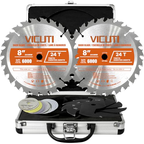 VICUTI 8'' Stacking Dado Blade Set, 24-Tooth, 5/8-Inch Arbor, 23 Pieces