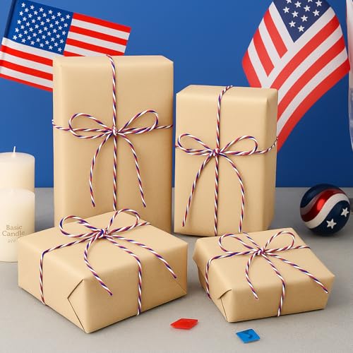 Image of jijAcraft Red White and Blue String, 2MM Cotton Twine, 328Ft Bakers Twine, Wrapping String, Decoration Cotton Strings for 4th of July, Memorial Day, Veteran's Day (Pack of 3)
