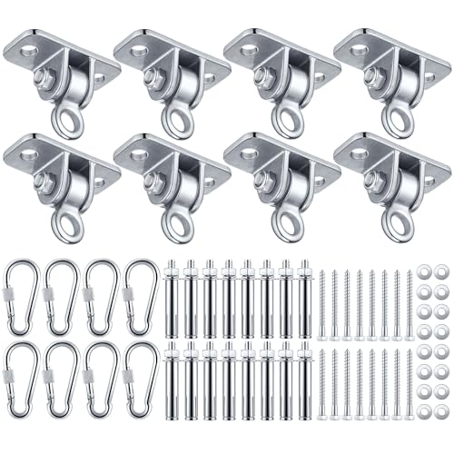 Tandefio 8 Sets of Robust Swing Hangers for Wooden Concrete Set with Swing Hook Screw Bolt Washer Swingset Accessory for Porch Patio Yoga Indoor Outdoor, Over 1800 lb Capacity (Stainless Steel Color)
