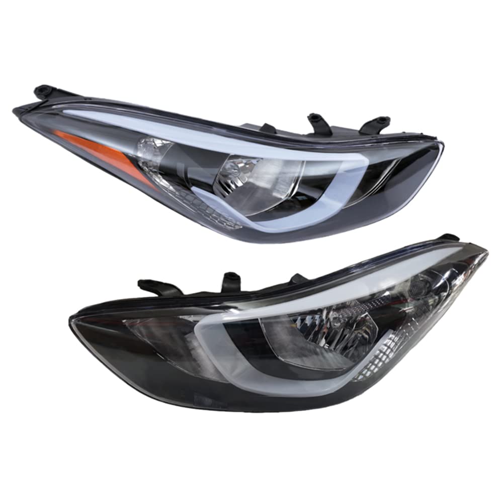 OUKANING - For 2014 2015 2016 Hyundai Elantra Headlights Headlamps Replacement Left and Right Side Chrome Housing Clear Lens (USA STOCK)