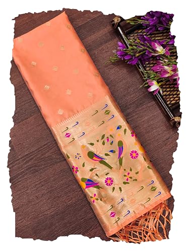 Image of DEVANGI Women's Woven Paithani Banarasi Silk Dupatta /Chunni For Women, Floral Print 1 Meter Wide and 2.3 Meter Length Printed Designer Dupatta /Chunni For Girls