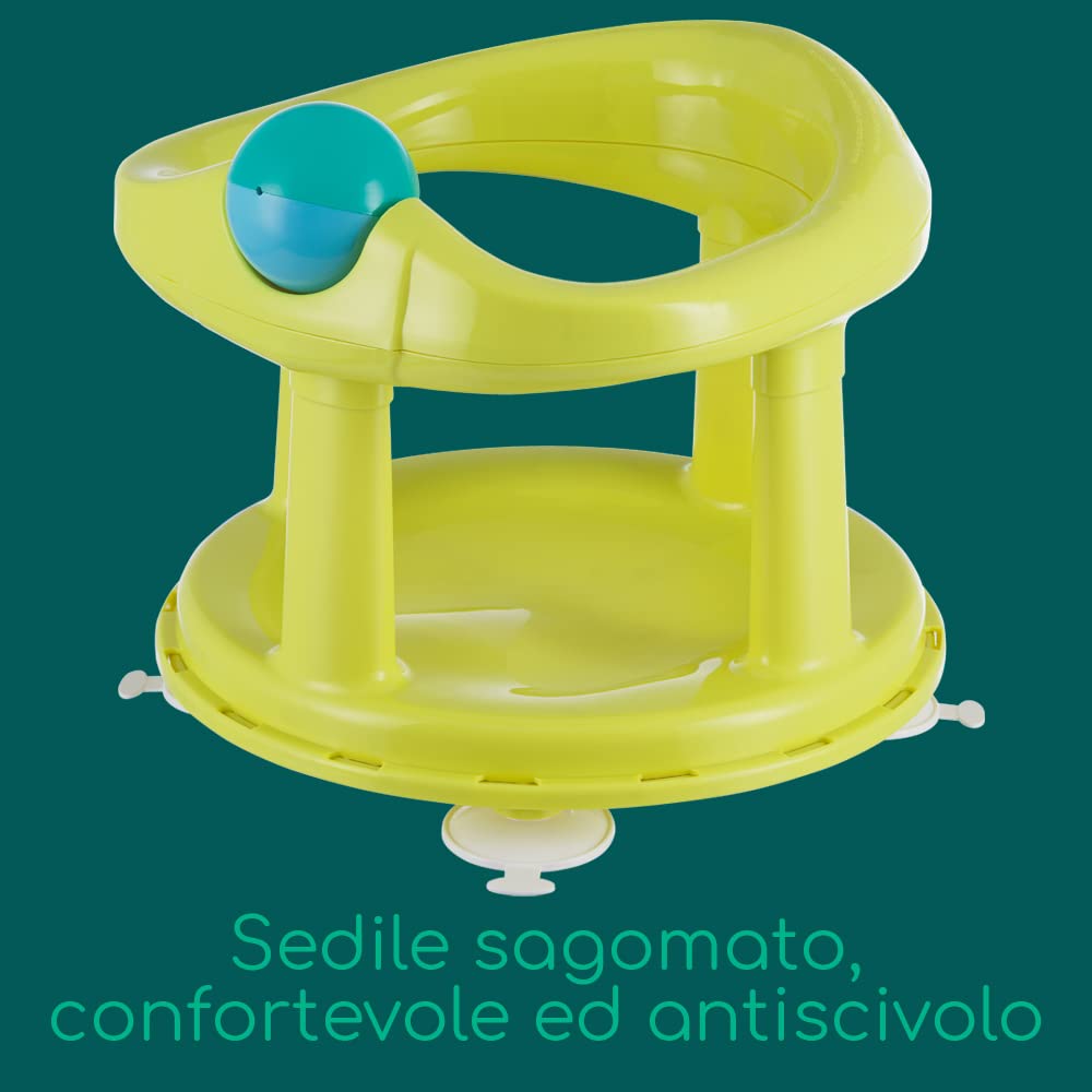Bebeconfort Seggiolino Girevole Bagnetto neonato per Vasca da Bagno e Doccia, Seggiolino da bagno per bambini fino a 10 kg, Girello per il Bagnetto, Seduta ergonomica, Ventose di Sicurezza, Lime