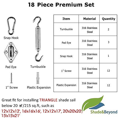 Shade&Beyond Shade Sail Hardware Kit For Rectangle And Square 6 Inches 316 Marine Grade Stainless Steel Sun Shade Sail Installation For Patio Lawn Garden, 24 Pcs Silver #TOP5