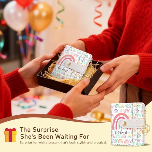 Image of Jogjam Rfid Women Wallet, Small Slim Thin Credit Card Wallet, PU Leather Bifold Cash Zipper Coin Pocket ID Window, for Female Ladies Teen Girls Girly Gifts, Rainbow Be Kind, Modern