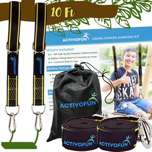 Tree Swing Strap Hanging Kit 10Ft | Easy to Use, 2 Tree Swing Hanging Straps for Tree Branch, Snap Carabiners, Holds 2800Lbs | Premium Quality Hammock Tree Strap for Swing, Safer Tree Swing Rope Kit
