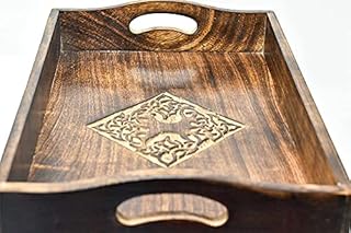 Ajuny Decorative Wooden Tray Platter for Serving Snacks Fruits Tea Hand Carving Celtic Design Home Gifts
