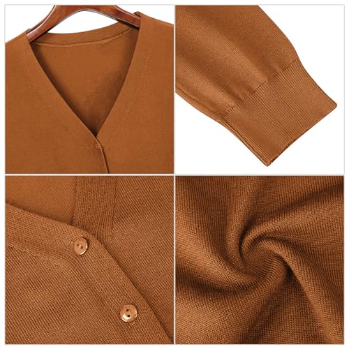Image of Leadingstar Women's 3 /4 Sleeve Cardigan Lightweight Sweater Cardigan V-Neck Solid Color Soft Knit Sweater Tops