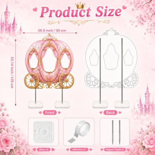 Image of Qunclay 4.5 ft Princess Carriage Cardboard Cutout Pink Fairy Tale Princess Party Decoration Life Size Photo Booth Prop Standee Stand up 3D Display Backdrop Decor for Birthday Baby Shower