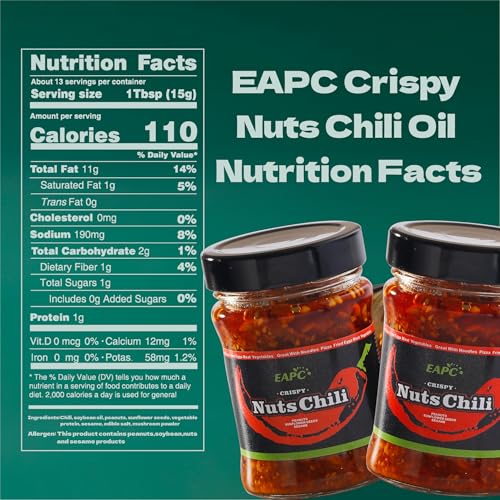 Image of EAPC Crispy Nuts Chili Oil, Extra Crunchy Nuts Chili Sauce with Peanuts, Sunflower Seeds, Sesame, Chili Crisp Oil, Ready to Eat and Use as Sauce, Condiment,190g /6.7oz (Pack of 2)