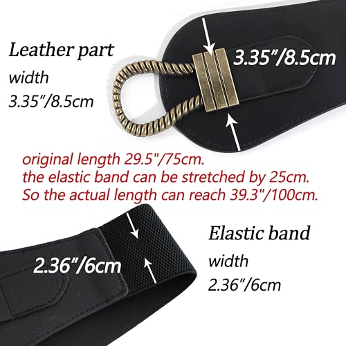 Women Vintage Stretch Elastic Belt with Copper Buckle Wide Waist for Dress Coats 29"-38"4