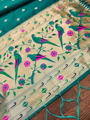 Image of DEVANGI Women's Woven Paithani Banarasi Silk Dupatta /Chunni For Women, Floral Print 1 Meter Wide and 2.3 Meter Length Printed Designer Dupatta /Chunni For Girls
