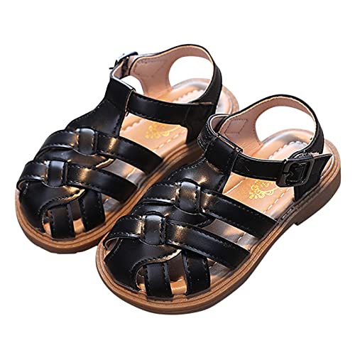 EnJoCho Girls Sandals Toddler Little Kid Closed Toe T Strap Flats Dress Sandals Summer Shoes Tan Toddler Girl Shoes (Black, 30)3