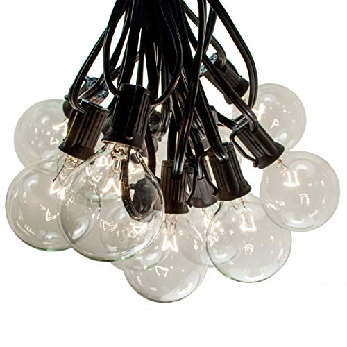 Hometown Evolution, Inc. Outdoor Globe String Lights (100 Foot, G50 Clear - Black Wire - 2 Inch 7-Watt Bulbs +5 Free Spares)