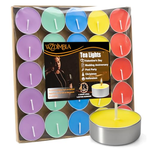 Tealight Candles Mini Tea Lights Candles for Mothers Day Birthday Valentines Day Christmas Outdoor for Home Pool Shabbat Wedding Emergencies Parties Spas (5 Mix Color)