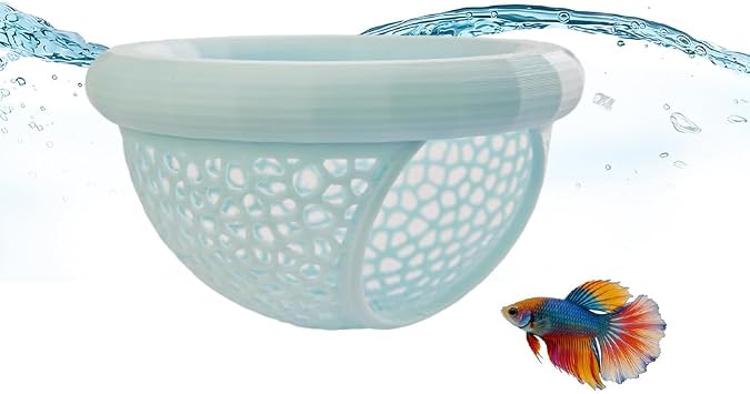 Floating Betta Hammock and Shrimp Feeder, Cave and Hammock, Small Fish Feeding Ring & Resting Spot, Fish Tank Accessories Light Blue