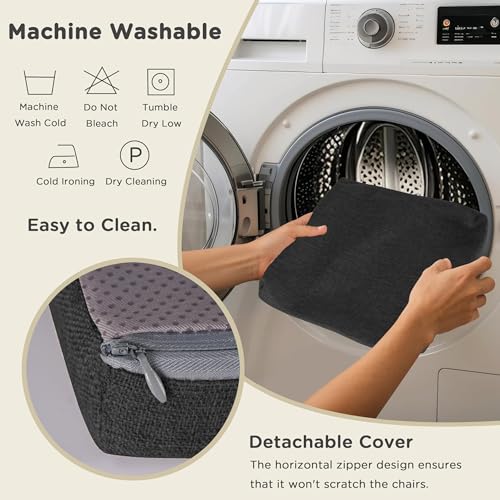 Image of AddGrace Anti-Slip Bar Stool Cushions Square Bar Stool Seat Cushions with Ties Set of 2 Small Square Chair Pads with Machine Washable Cover 12 inchX12 inchX2 inch (Black)