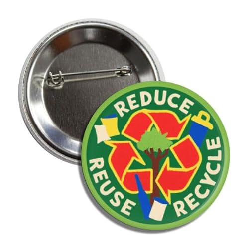 Environmental Awareness Button Pin, 2.25 Inch Round Metal Badge, Green