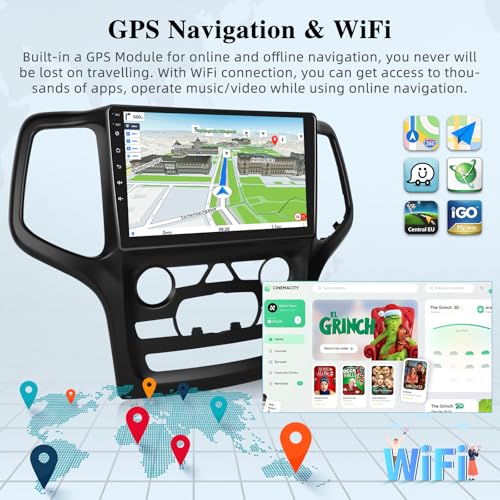 [2 + 64 G] Rádio veicular Android para Jeep Grand Cherokee 2014-2022 – Carplay sem fio e Android Aut