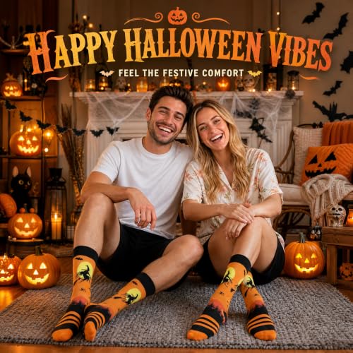 Halloween Socks Men, Halloween Gifts for Men Boys, Pumpkin Skeleton Socks - image 3