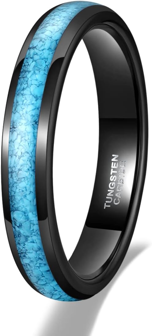 TRUMIUM 4mm Tungsten Rings for Men Women Blue Turquoise Lapis Lazuli Inlay Mens Wedding Band Silver Engagement Promise Ring High Polished Dome Comfort Fit Size 6-12