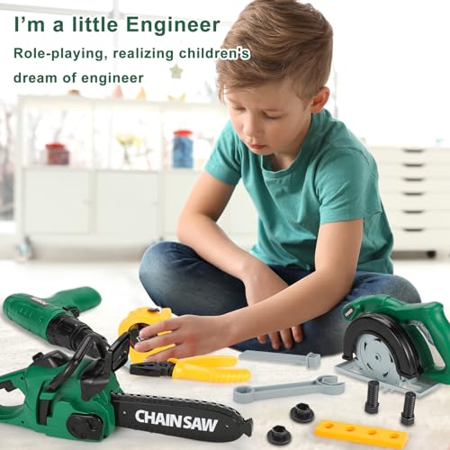 Mathea Kids Tool Set with Electronic Chainsaw Toys & Kid Drill, Realistic Pretend Play Toddler Tool Toys, Construction Drill Toys, for Kids Toddler and Boys Age 3 4 5 6 7 8 Years Old Visit The Math - Thumbnail 6