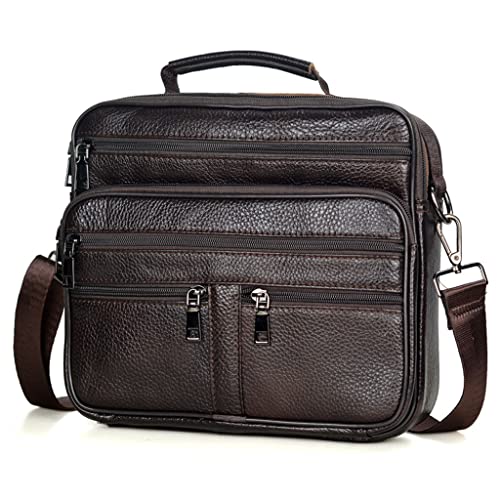 JSEIAJB Men's Genuine Leather Messenger Coffee Middle Size Handbags Tote Men Briefcase