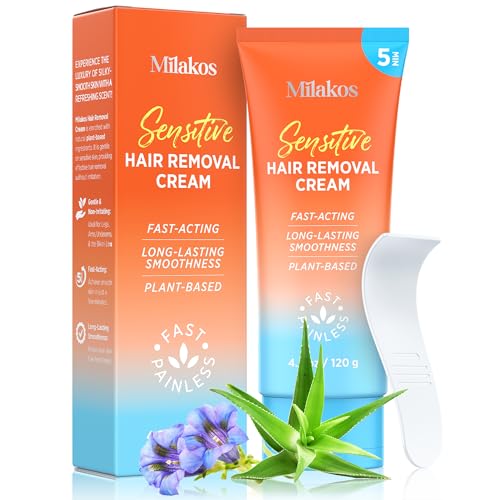 Milakos Hair Removal Cream for Women - Gentle Painless Depilatory Cream for Sensitive Skin - Aloe Vera & Chamomile Infused - Legs Underarms & Bikini Line