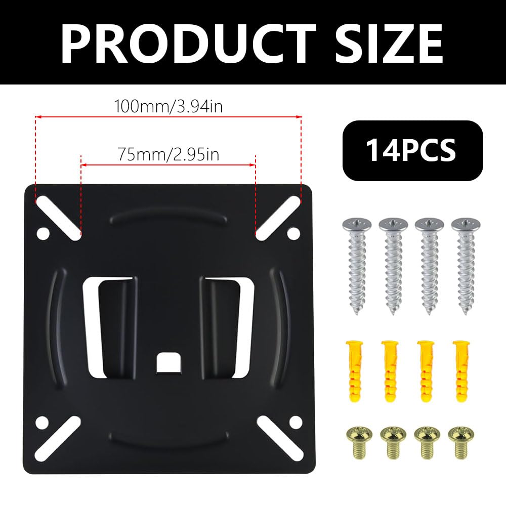 Universal Fixed Monitor Wall Bracket, Ultra Slim Low Profile TV Mount for 14-27 Inch Screens, Small TV Wall Bracket Supports VESA 75x75 to 100x100mm for RV Camper Use — view 2