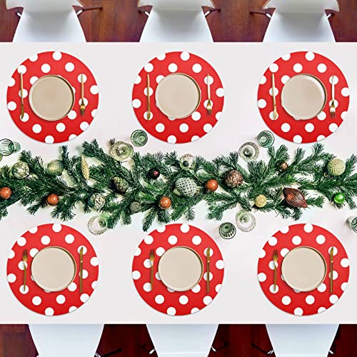 Polka Dot Red Placemats Set Of 6 Washable Round Placemats For Dining Table Place Mats Table Mats For Kitchen Woven Placemats For Kitchen Table Indoor Outdoor Home Decor #TOP6
