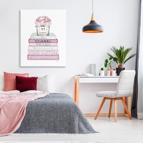 Image of Soft Pink Rose Bookstack Floral, 36 x 48 Inch Canvas Wall Art