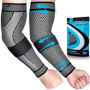 beister Compression Arm Sleeves with Elastic Strap for Men & Women (Pairs), Elbow Braces, 20-30 mmhg Non-Slip Breathable Thick Full Arm Supports for Tennis Elbow, Workouts, Arthritis,Lymphedema,DVT