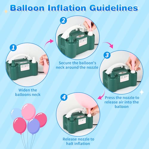 Image of Electric Balloon Pump, Portable Electric Balloon Blower Machine Balloon Air Pump Dual Nozzle 110V 600W Balloon Inflator for Party Decorations