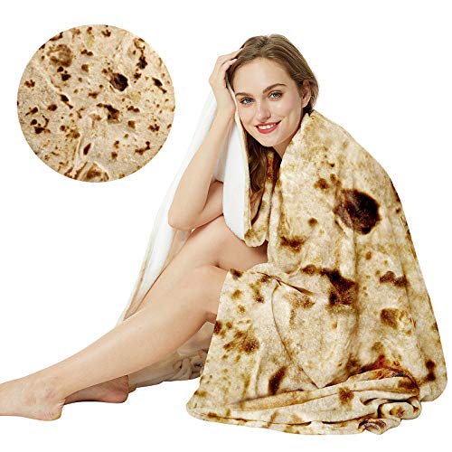 Burrito Tortilla Throw Blanket, 2.0 Double Sided Burritos Taco Tortilla Wrap Blankets for Adults Kids, Giant Funny Realistic Food Blankets, Soft Flannel Round Throw Blanket
