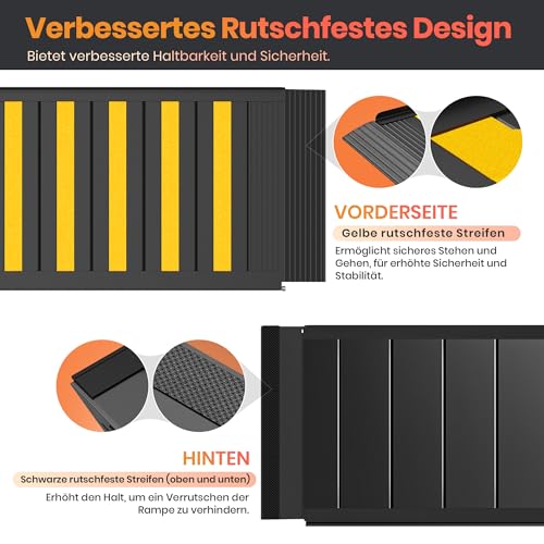 XARILK 123 cm Rollstuhlrampe mit Griff, rutschfeste Aluminium-Schwellenrampe, klappbare Rollstuhlrampe für Treppen, Türschwellen, für Rollstühle und Rollator, Tragfähigkeit bis 360 kg