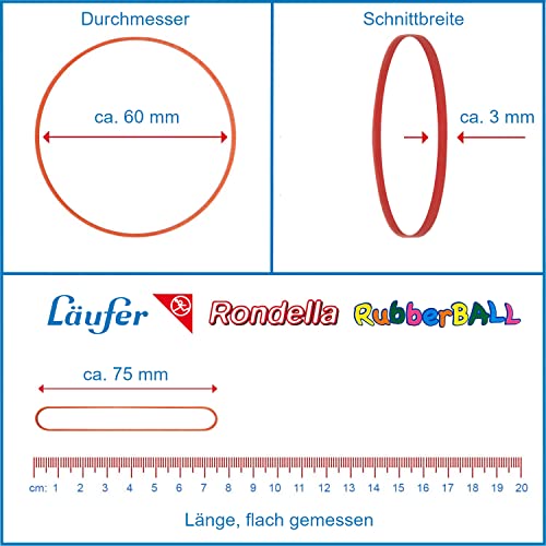 Läufer 59106 Rondella Rubberball, ca. 200 Gummibänder, Durchmesser 60mm, bunt sortierte Gummiringe in hervorragender Qualität