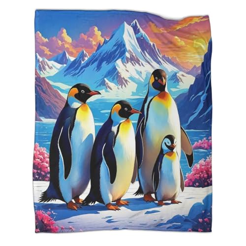 Couverture lit pingouin 3D en microfibre douce et chaude pour canapé